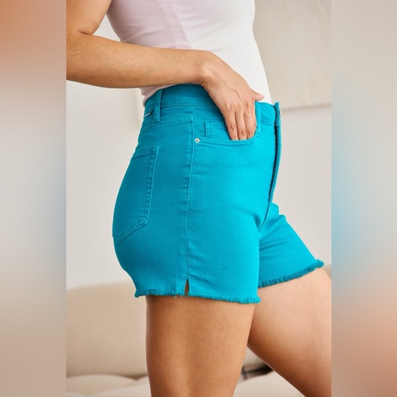 RFM Tummy Control High Waist Raw Hem Denim Shorts - Picture 6 of 15